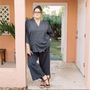 Women's Gray Kimono-Style Jumpsuit